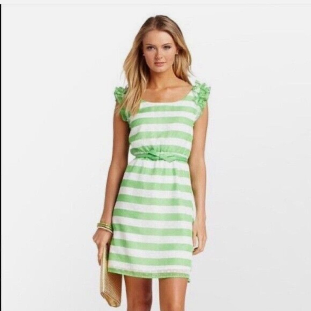 Lilly Pulitzer Green Flutter Danna Sleeve Sundress Green Awning Stripe XL
